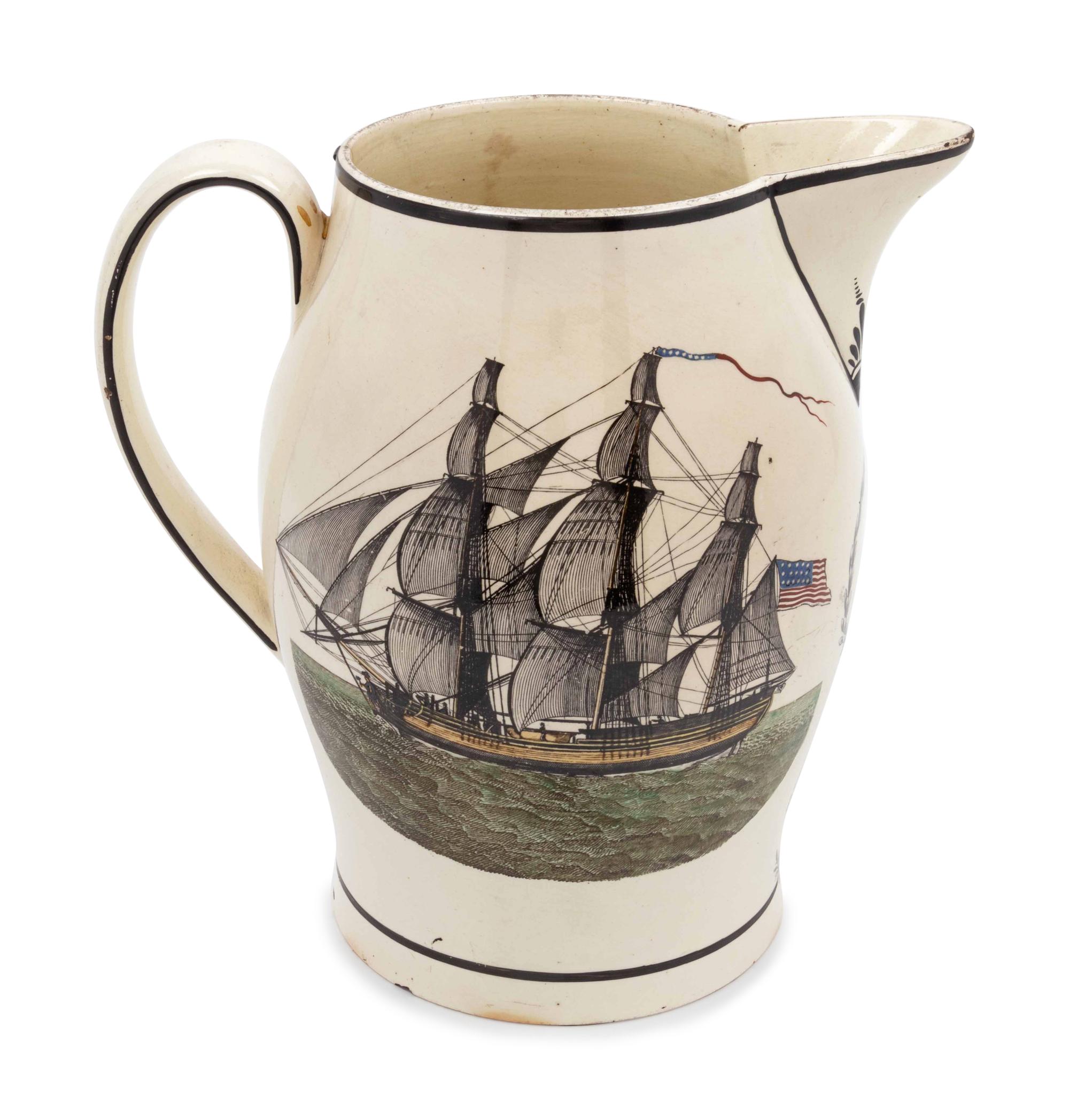A Liverpool Creamware Jug Depicting the Apotheosis of George Washington