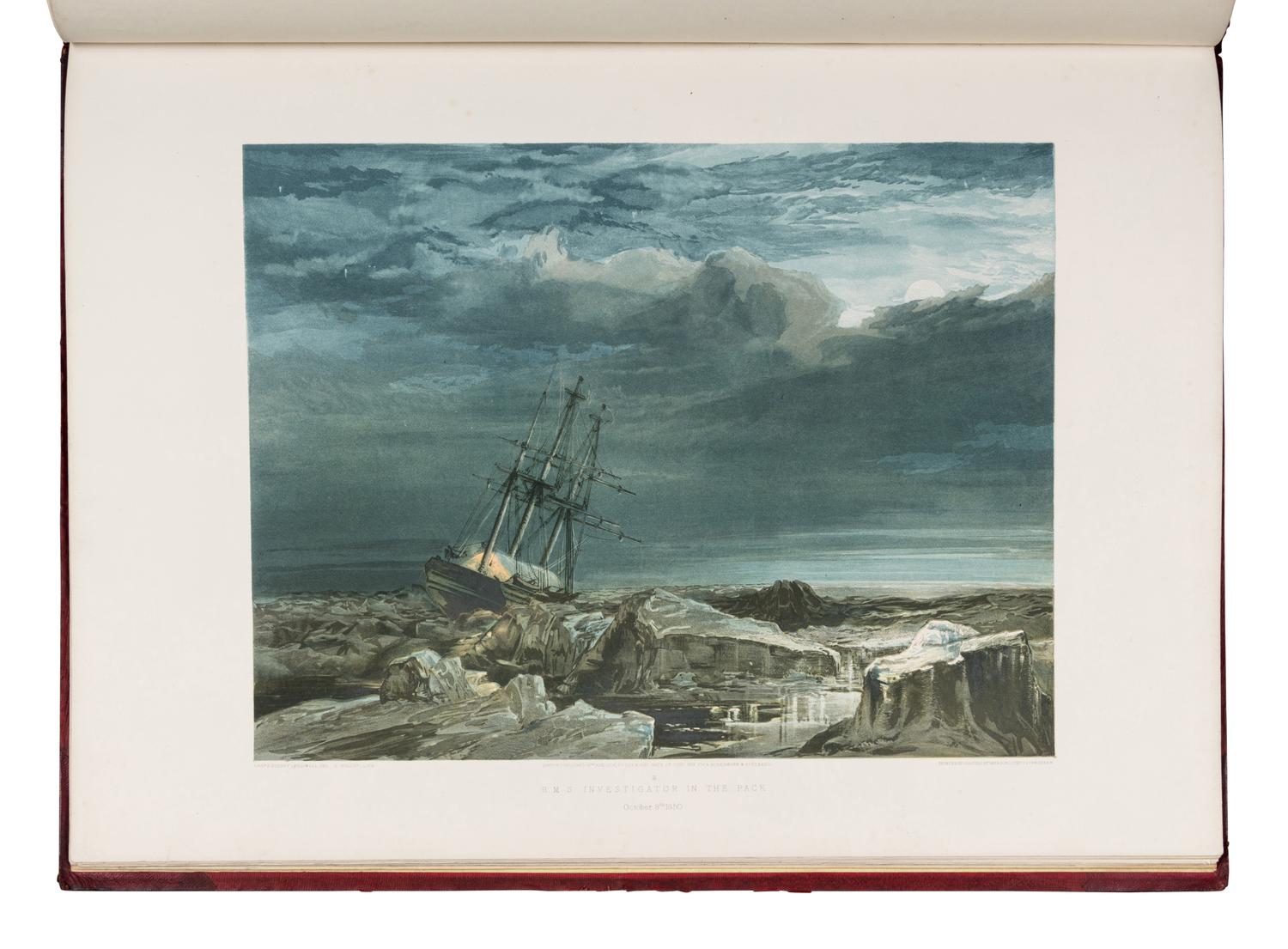 CRESSWELL, Samuel Gurney (1827-1867). A series of eight sketches in colour (together with a chart of the route), by Lieut. S. Gurney Cresswell, of the voyage of H.M.S. Investigator (Captain M’Clure), during the discovery of the North-west passage . London: Day and Son, 1854.