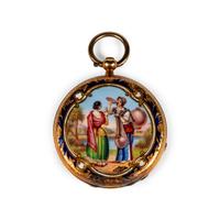 A Continental Gold and Enamel Locket Watch