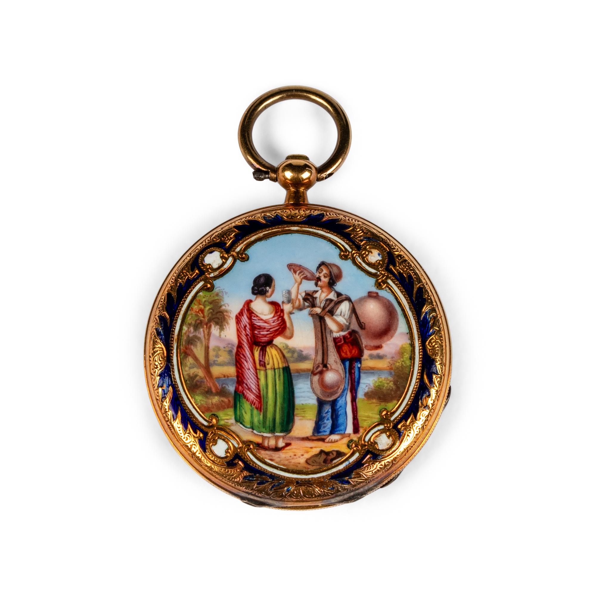 A Continental Gold and Enamel Locket Watch