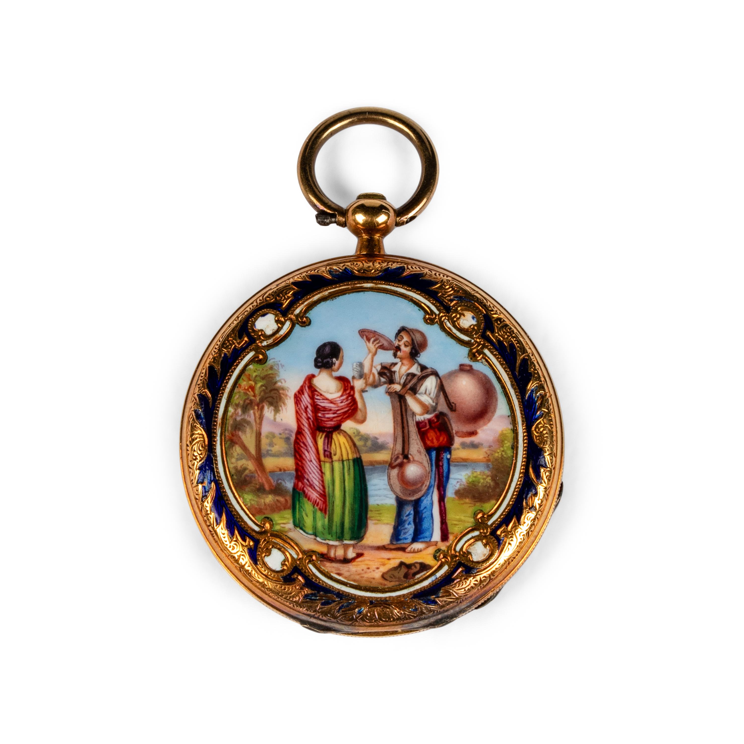 A Continental Gold and Enamel Locket Watch
