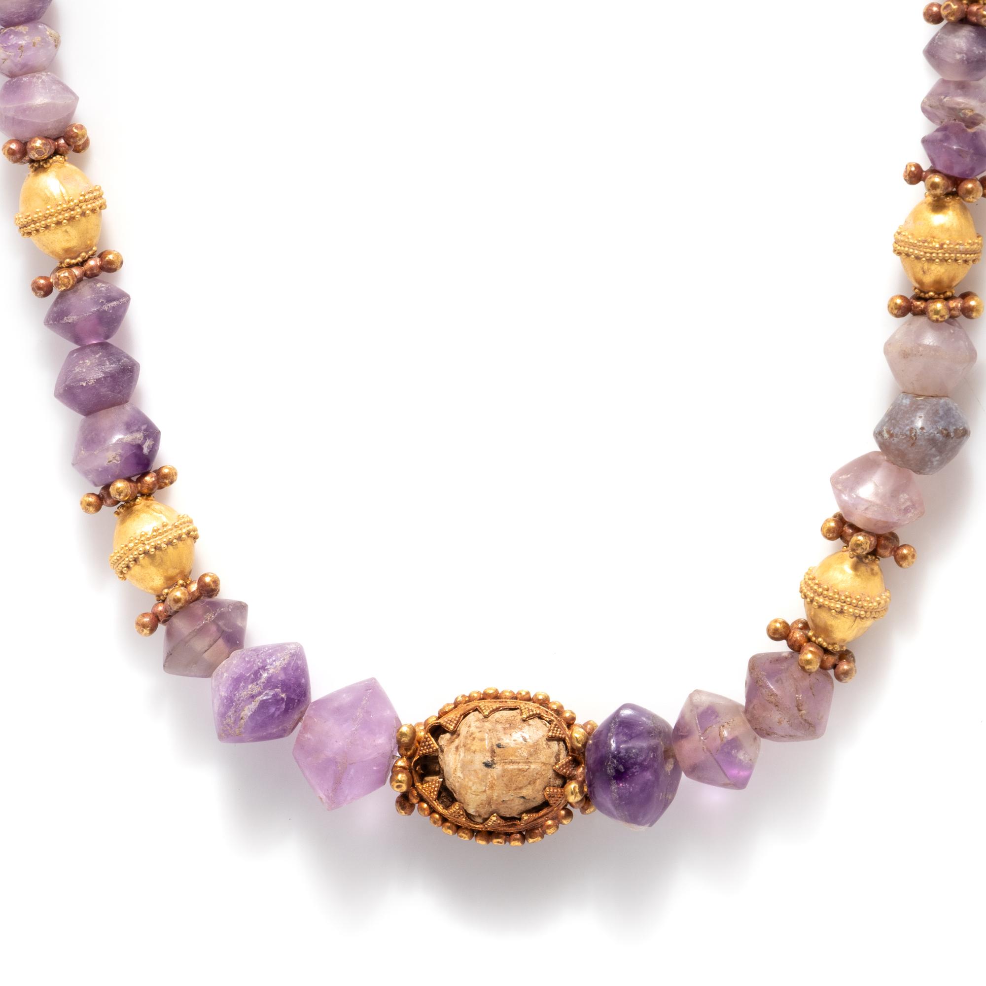 A Greek Amethyst and Gold Bead Necklace