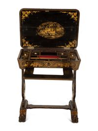 A Chinese Export Black and Gilt Lacquer Sewing Table — 19th Century