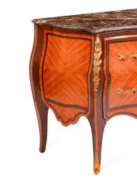 A Pair of Louis XV Style Marquetry Marble-Top Commodes