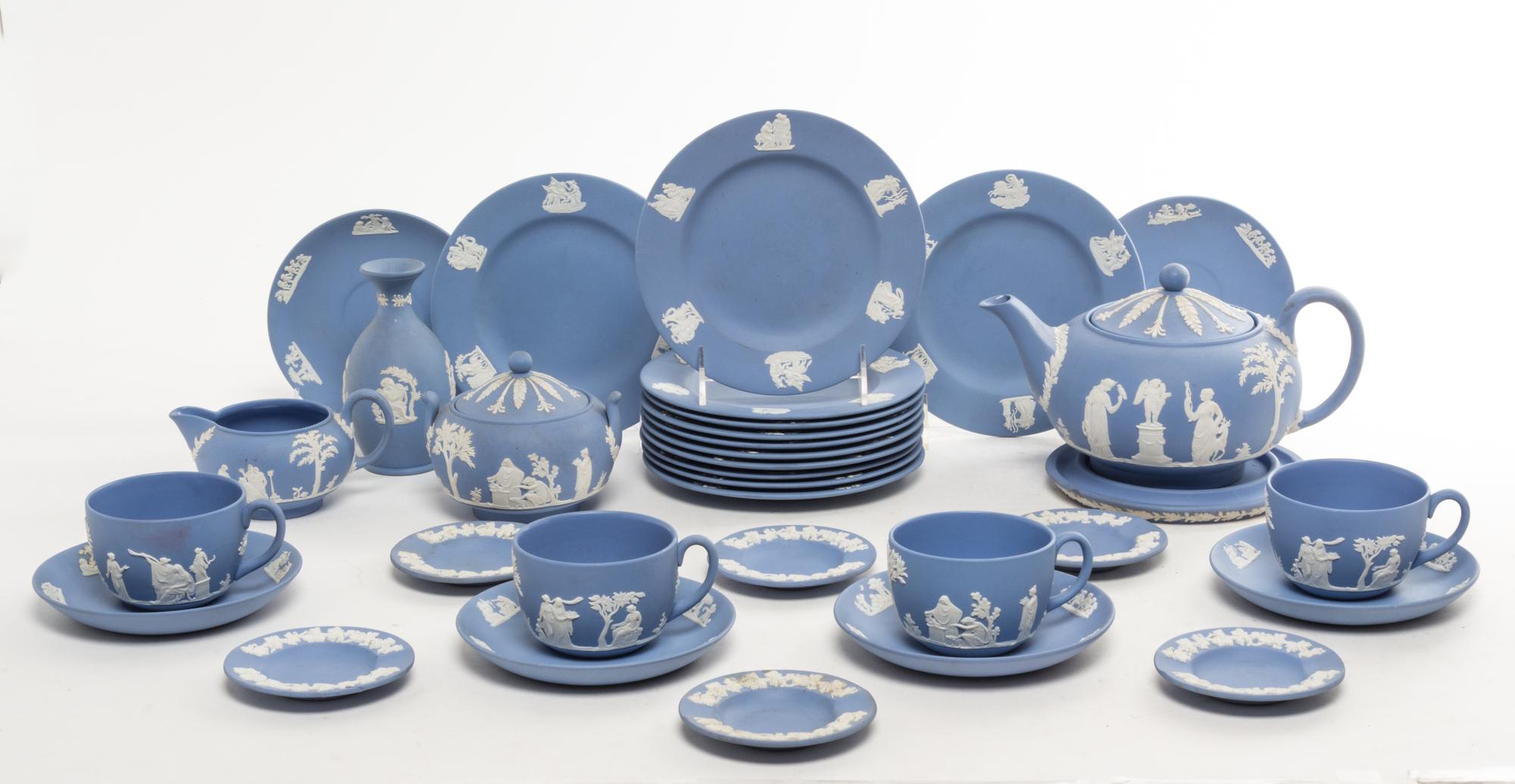 A Wedgwood Jasperware Tea Service Width of teapot over handle 9 inches.