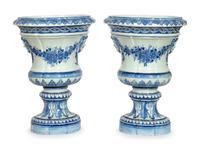 A Large Pair of Portuguese Faience Campana-Form Jardinières