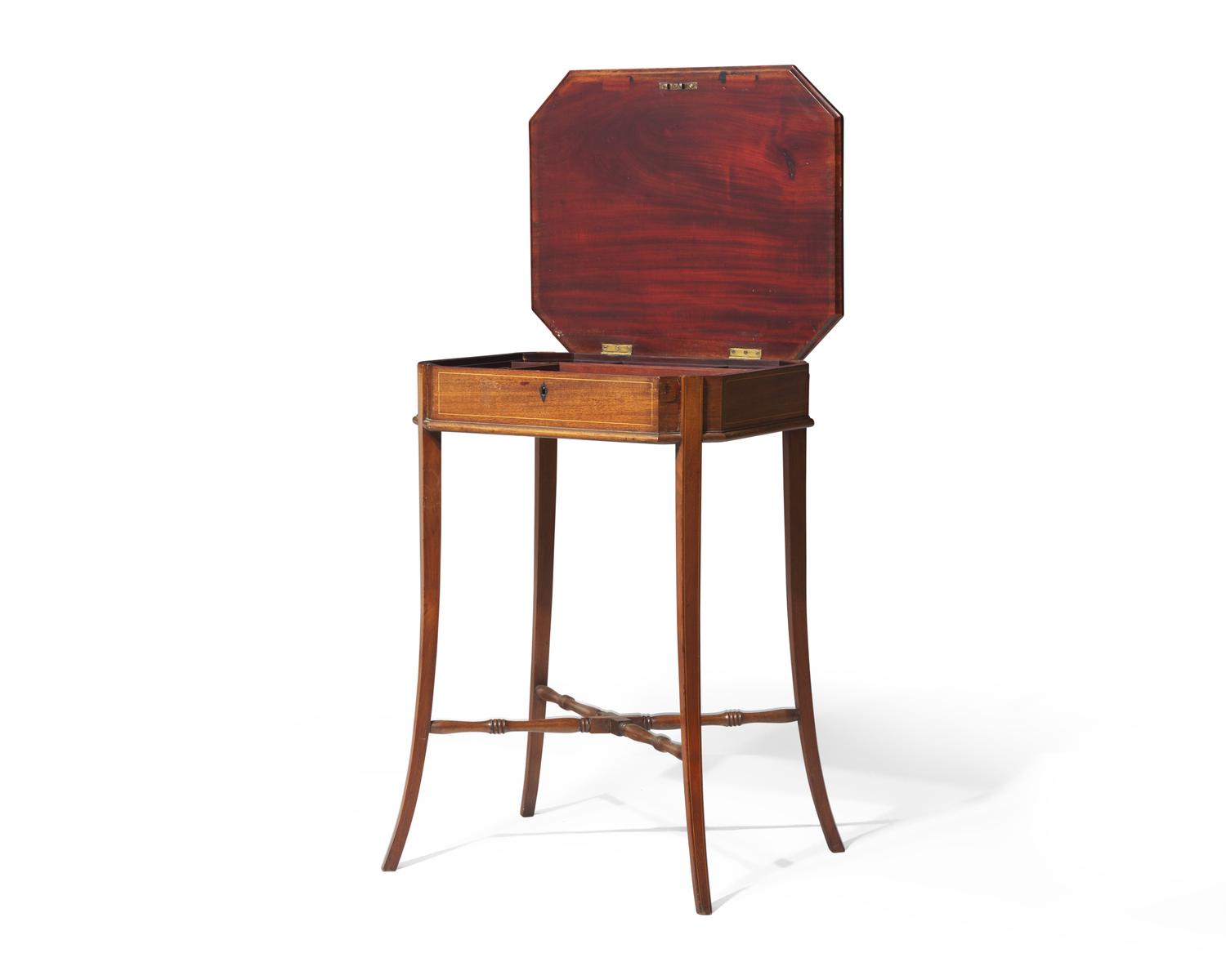 A George III inlaid mahogany and satinwood sewing table, circa 1790