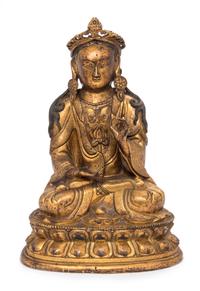 A Sino-Tibetan Gilt Bronze Figure of Guanyin Height 9 1/2 inches. — 18TH CENTURY