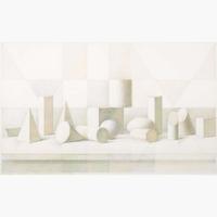Edna Andrade (American, 1917-2008) White Objects, Orange/Green/Magenta