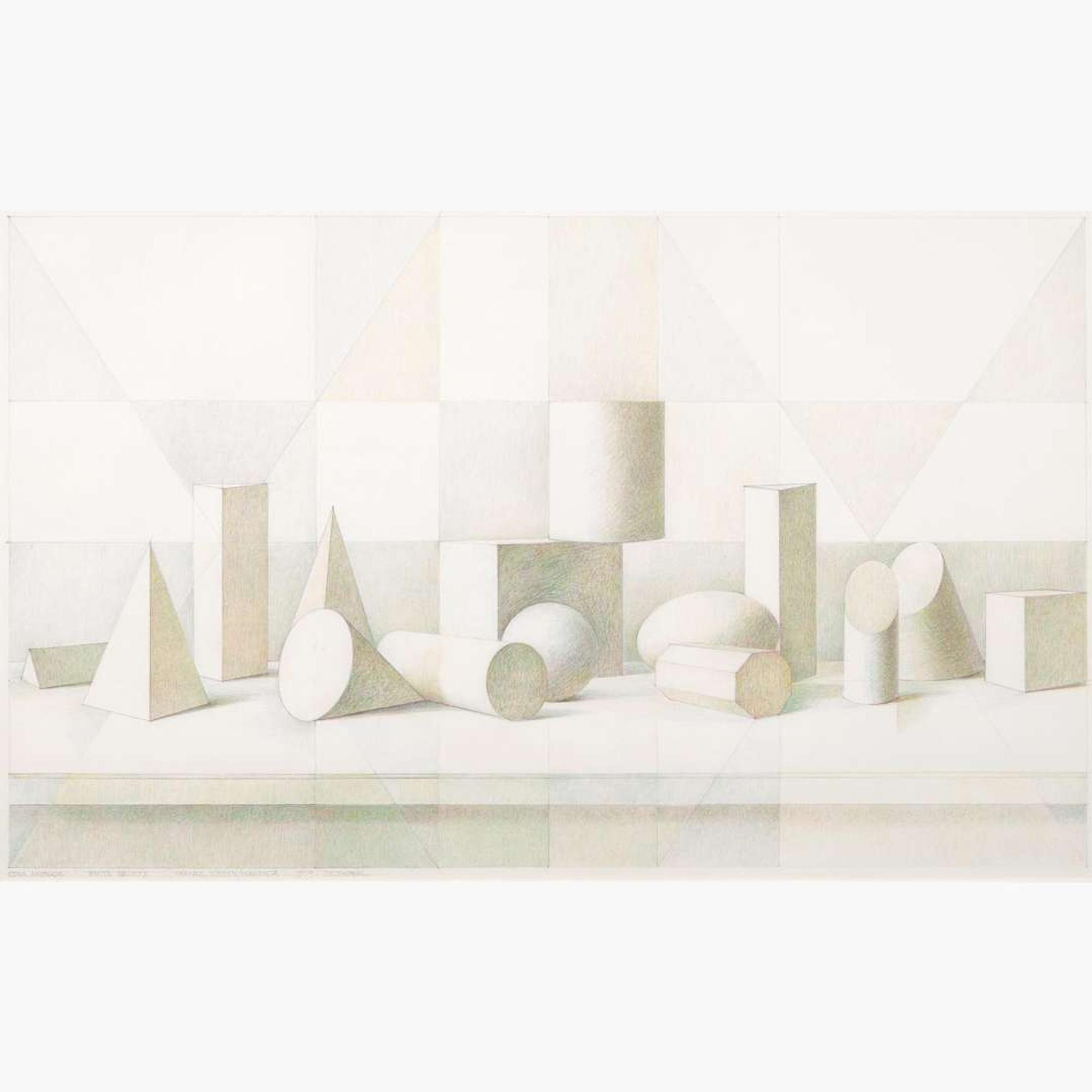 Edna Andrade (American, 1917-2008) White Objects, Orange/Green/Magenta