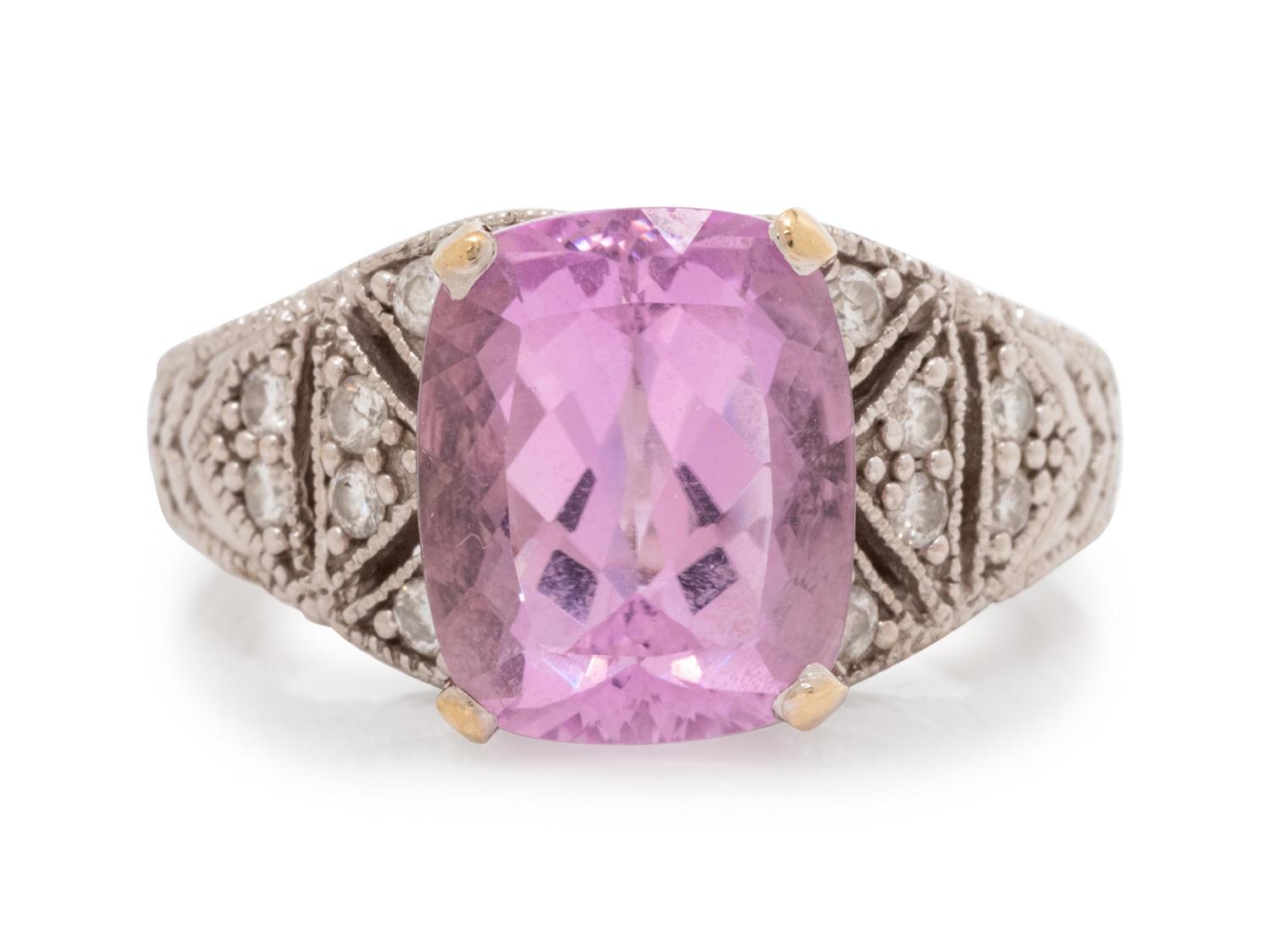 A White Gold, Kunzite and Diamond Ring,