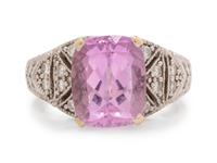 A White Gold, Kunzite and Diamond Ring,