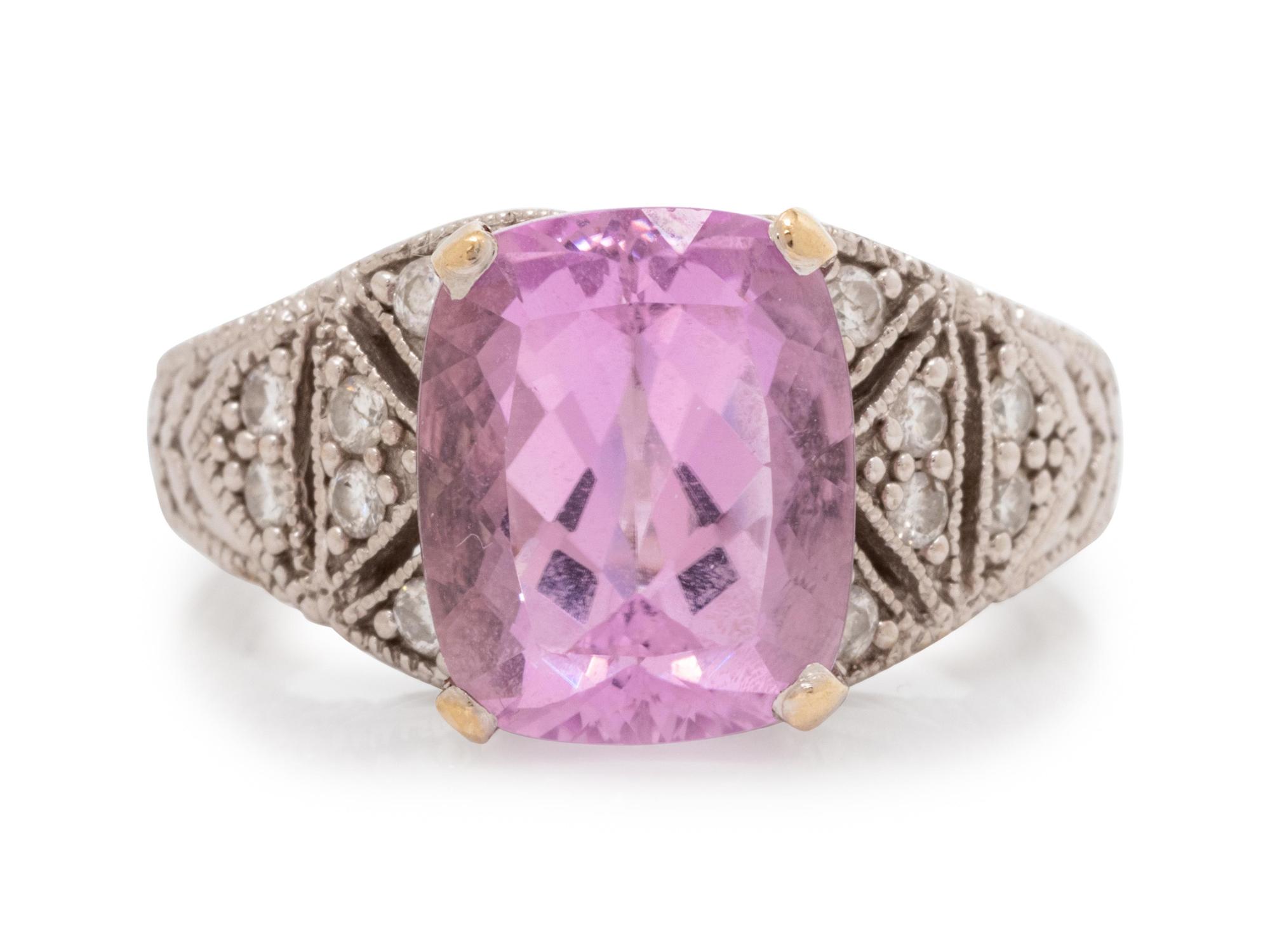 A White Gold, Kunzite and Diamond Ring,