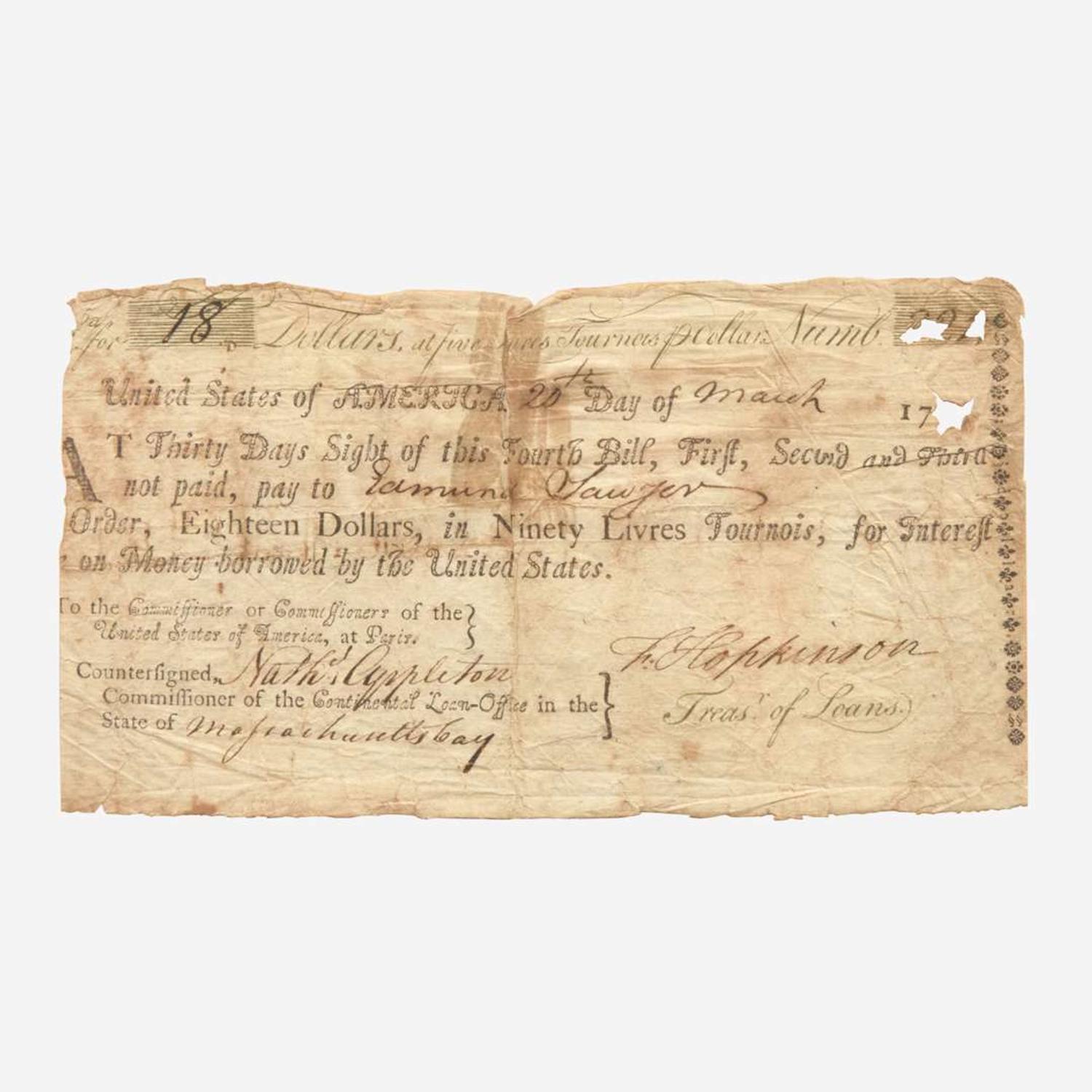 [Declaration of Independence] [New Jersey] Hopkinson, Francis Partially-Printed Document, signed