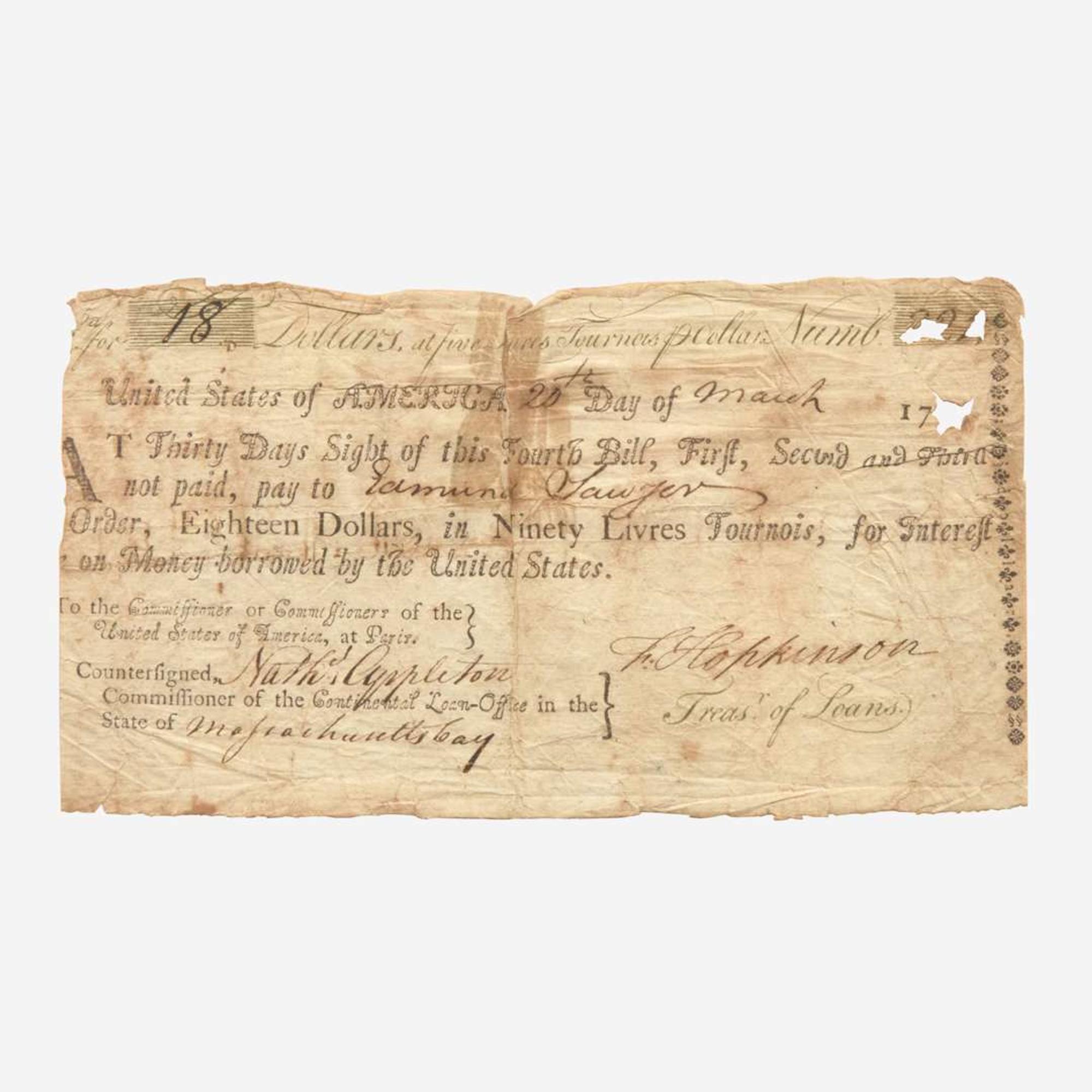 [Declaration of Independence] [New Jersey] Hopkinson, Francis Partially-Printed Document, signed