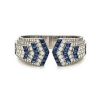 ART DECO, SAPPHIRE AND DIAMOND HINGED CUFF BRACELET