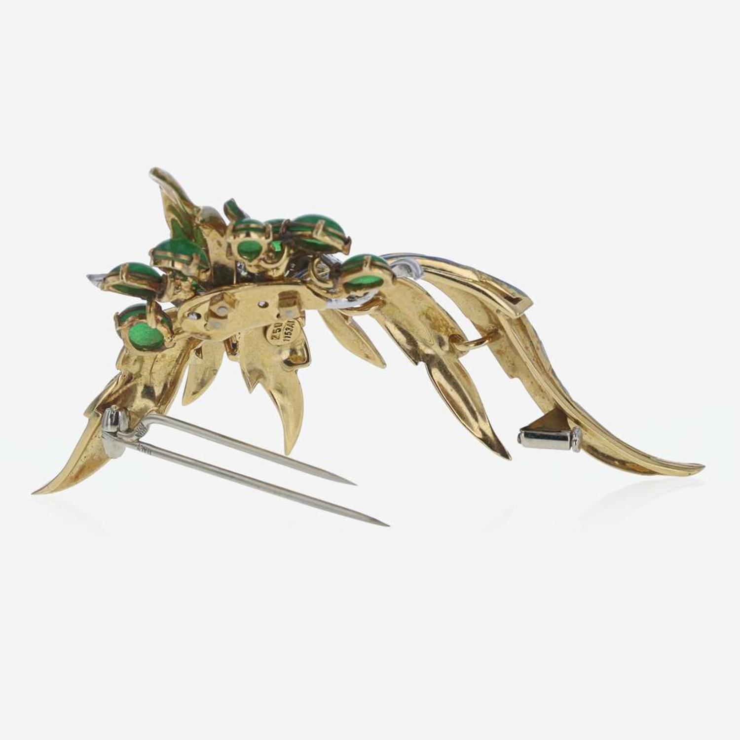 Multicolor Enamel, Colored Stone, and 18K Gold Paradise Flower Brooch