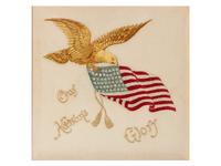 A Japanese Export Metallic Thread Embroidered Flag-and-Eagle Silk Panel