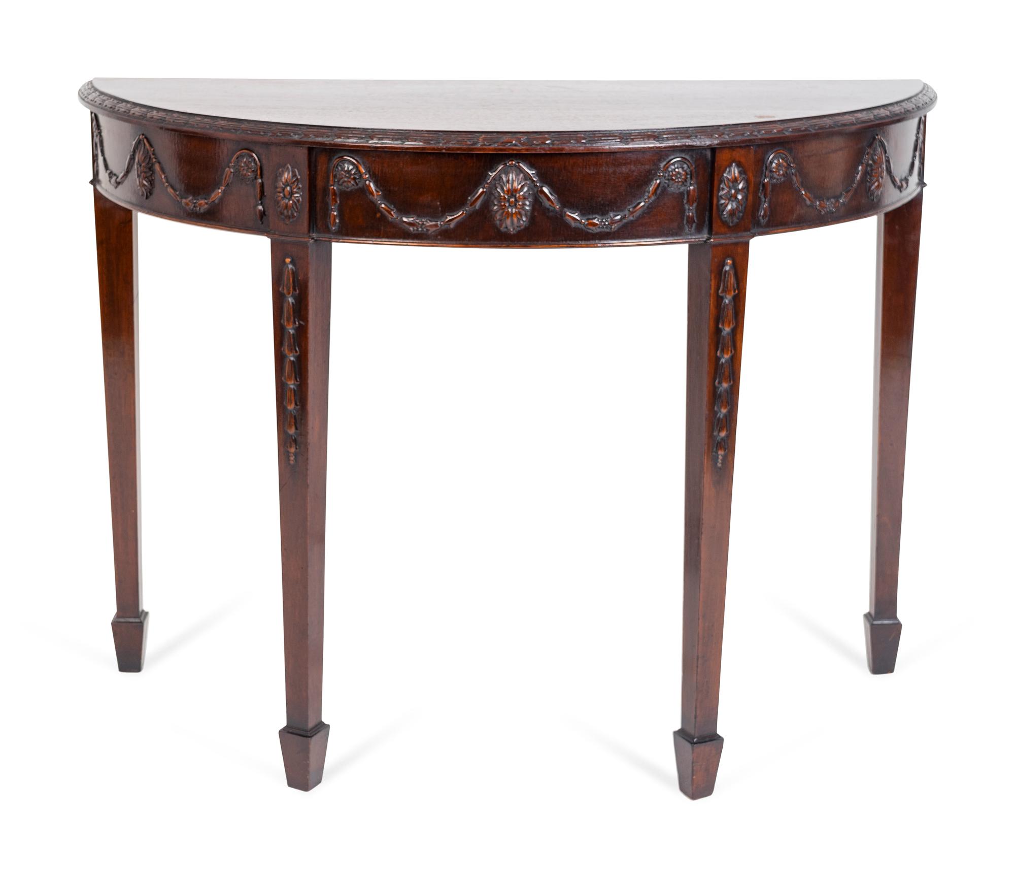 A George III Style Carved Mahogany Demilune Console — LATE 19TH CENTURY