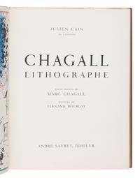 Chagall, Marc (1887-1985). The Lithographs of Chagall . Vol. I: Paris: Andre Sauret, 1960; Vol. II: Paris: Andre Sauret, 1963; Vol. III: Paris: Andre Sauret, 1969; Vols. IV, V and VI: Monte Carlo: Andre Sauret, 1974, 1984, 1986.