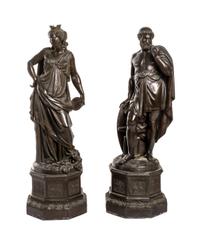 A Pair of Continental Cast Metal Figures, Height 28 1/2 inches.