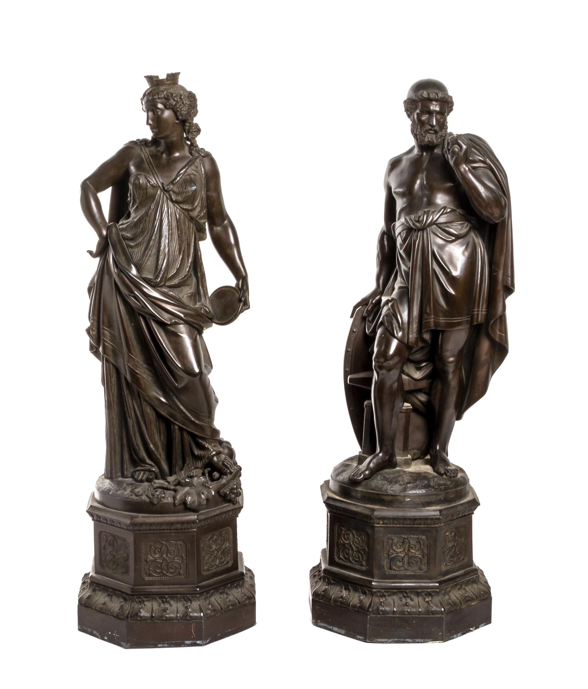 A Pair of Continental Cast Metal Figures, Height 28 1/2 inches.