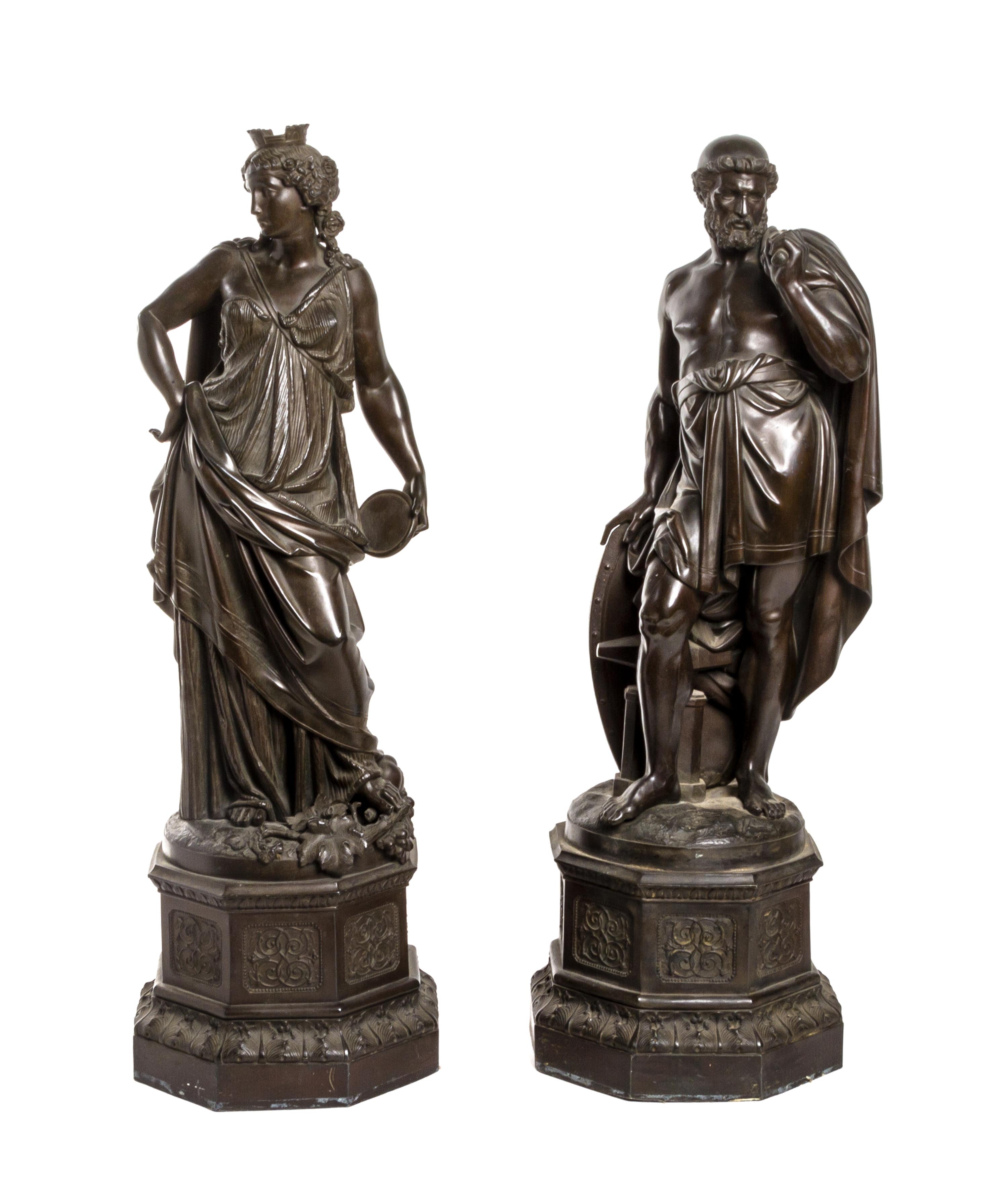 A Pair of Continental Cast Metal Figures, Height 28 1/2 inches.
