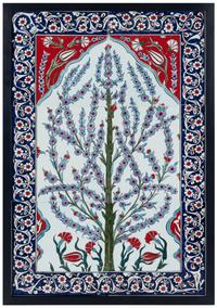 A Framed Set of Six Middle Eastern Glazed Earthenware Tiles