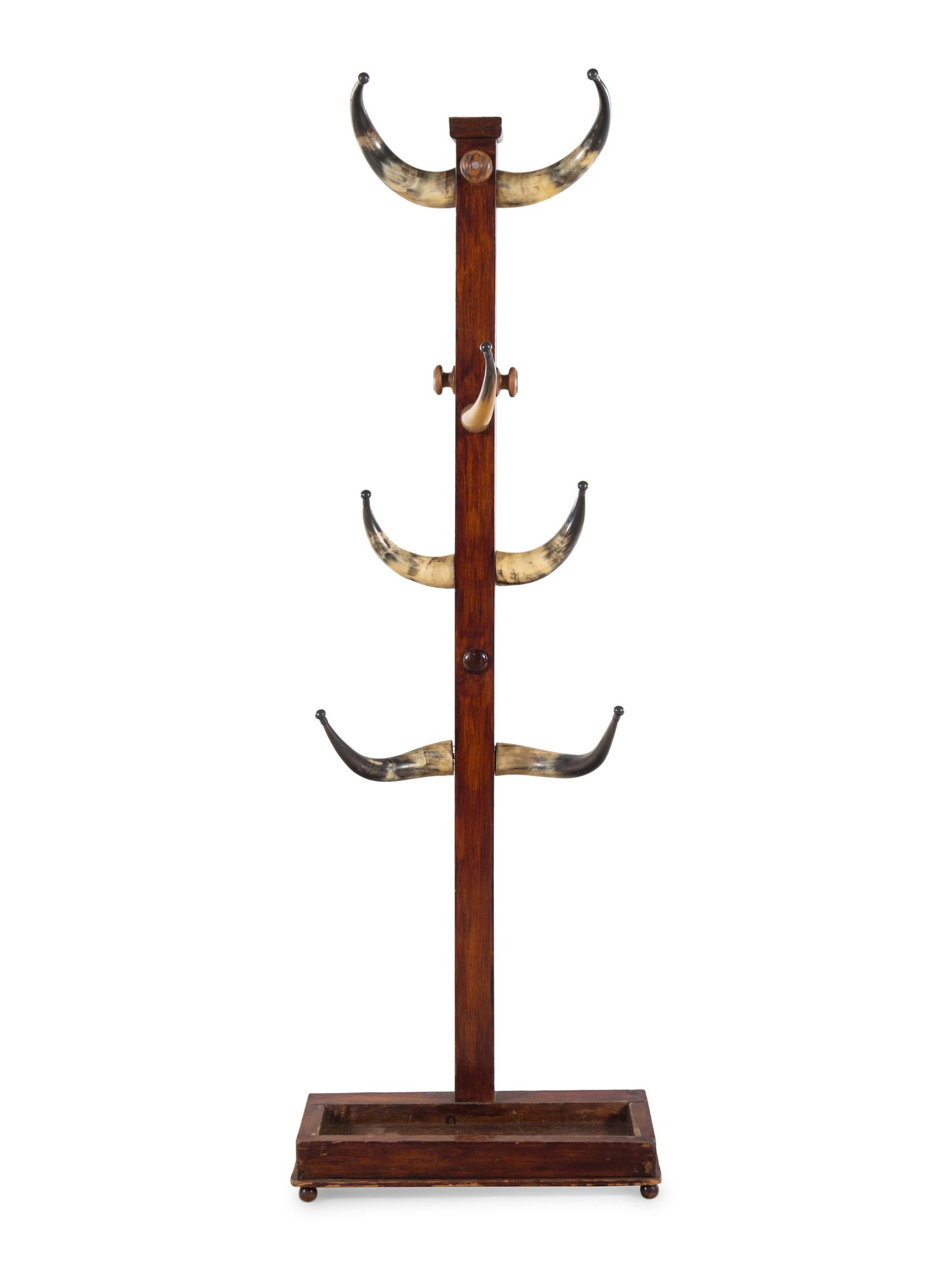 An English Oak and Horn Hall Stand