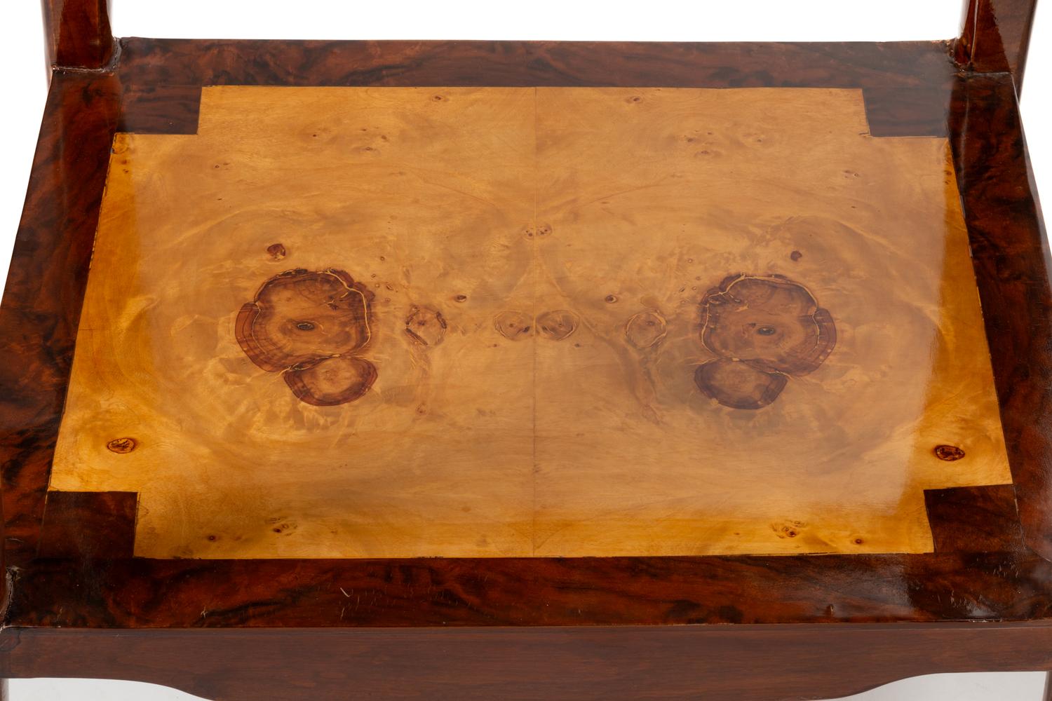 A Pair of Art Deco Style Burlwood Circular Chests on Stands