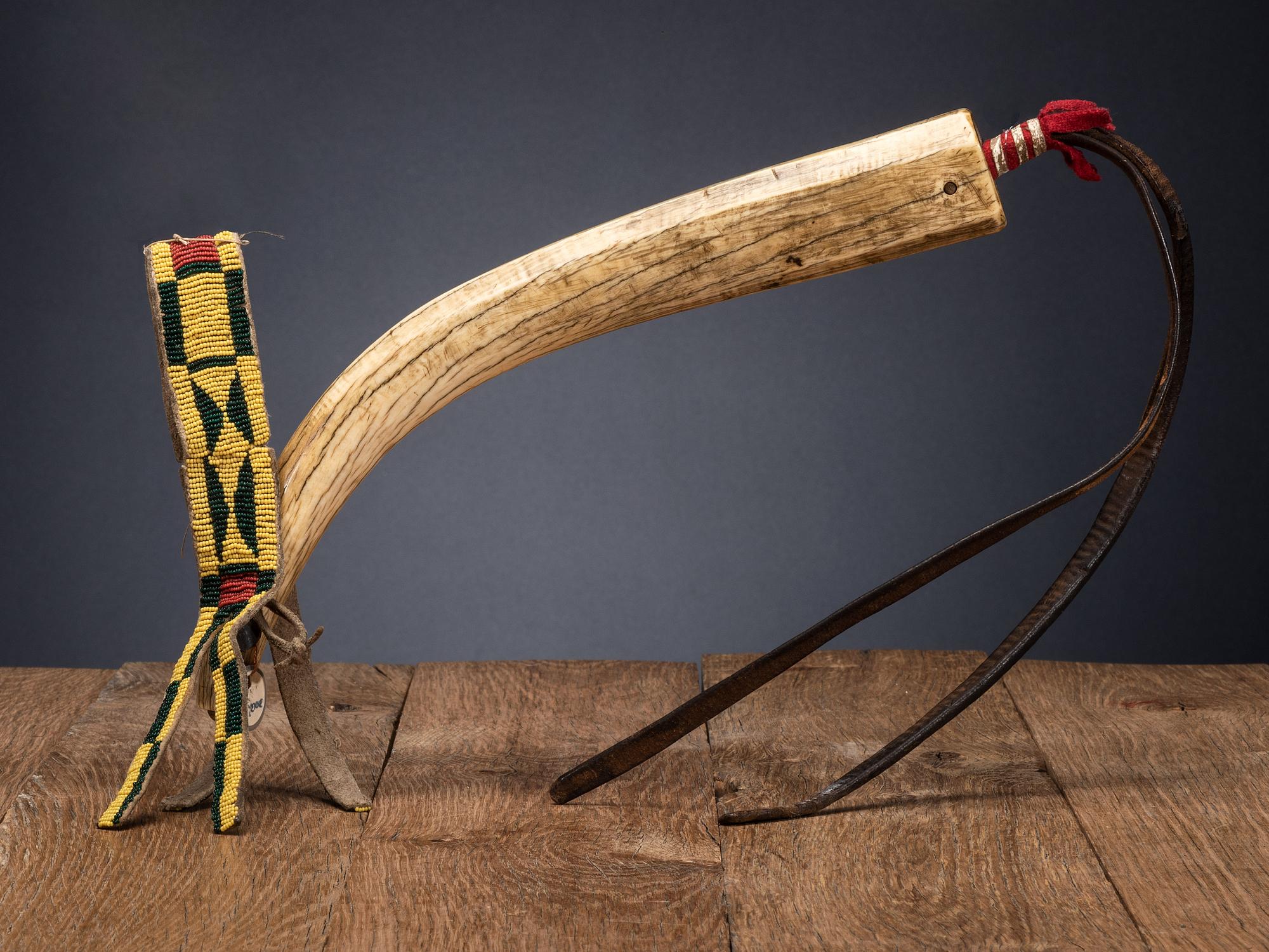 Northern Plains Elk Antler Quirt, with Decorations