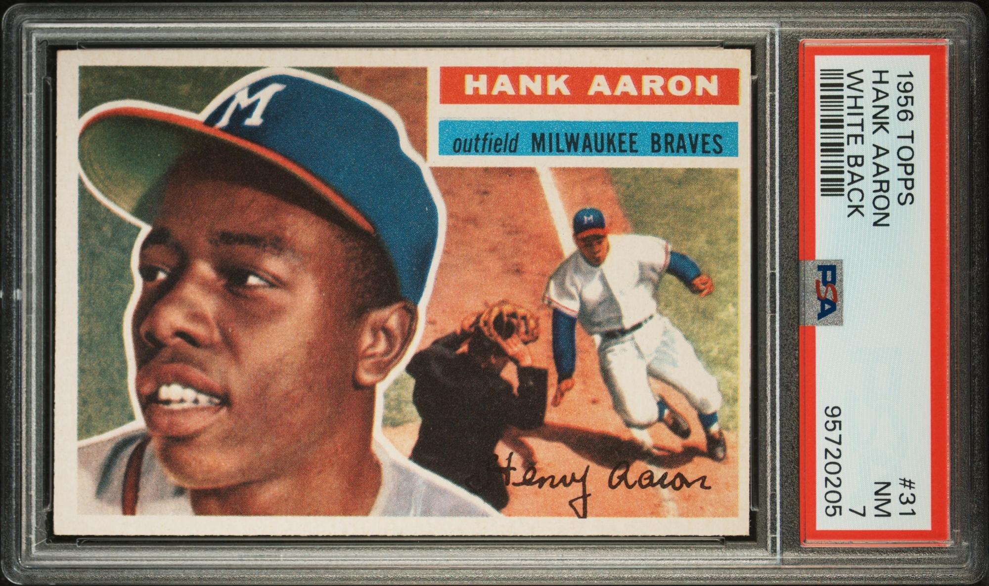 A 1956 Topps Hank Aaron Baseball Card No. 31 (PSA 7 NM) White Back