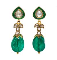 A Pair of Yellow Gold, Emerald, Diamond and Polychrome Enamel Earrings, Deccan, 13.00 dwts.
