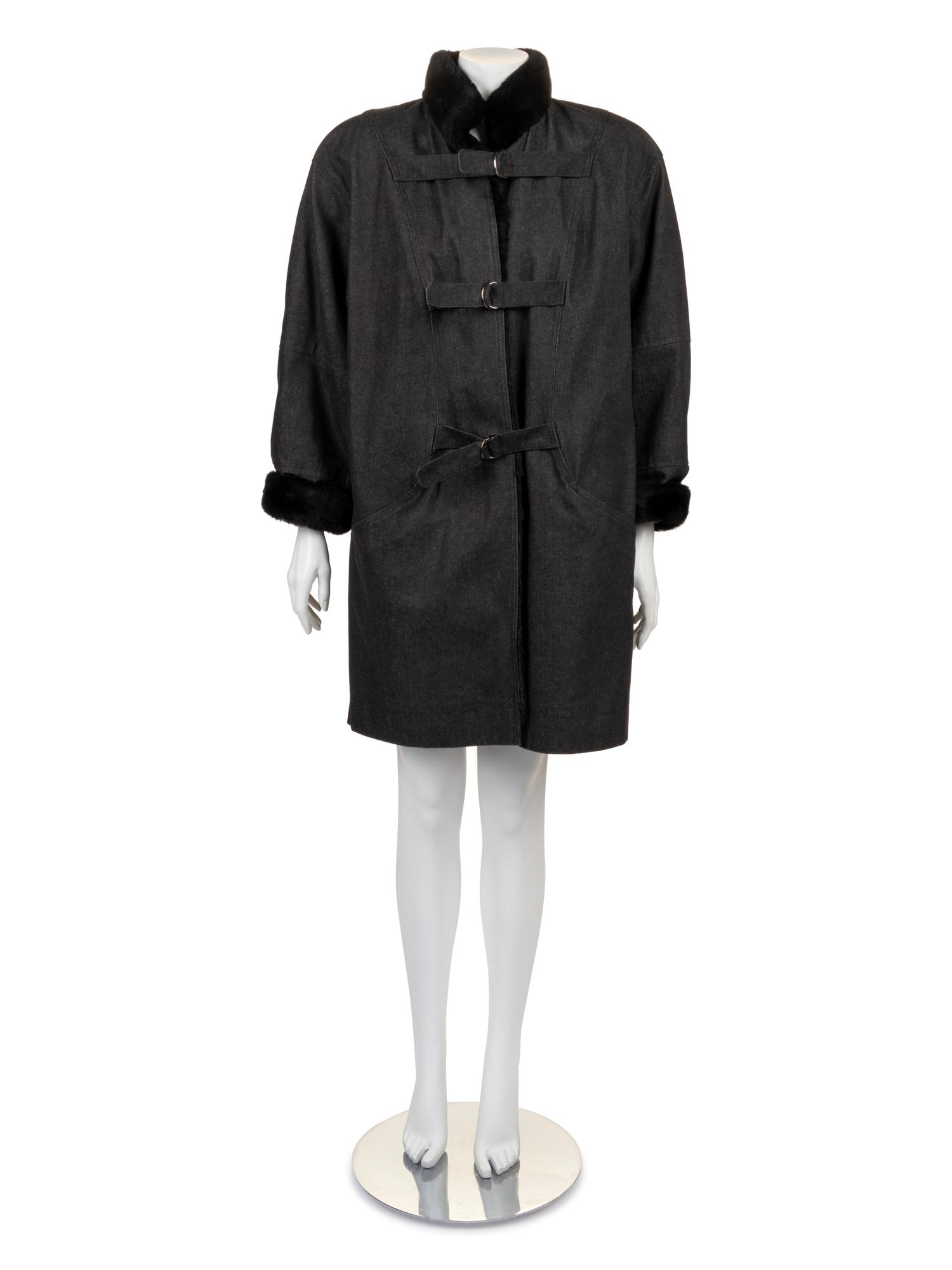 Yves Saint Laurent Denim Coat with Fur Lining, 1990-2000s