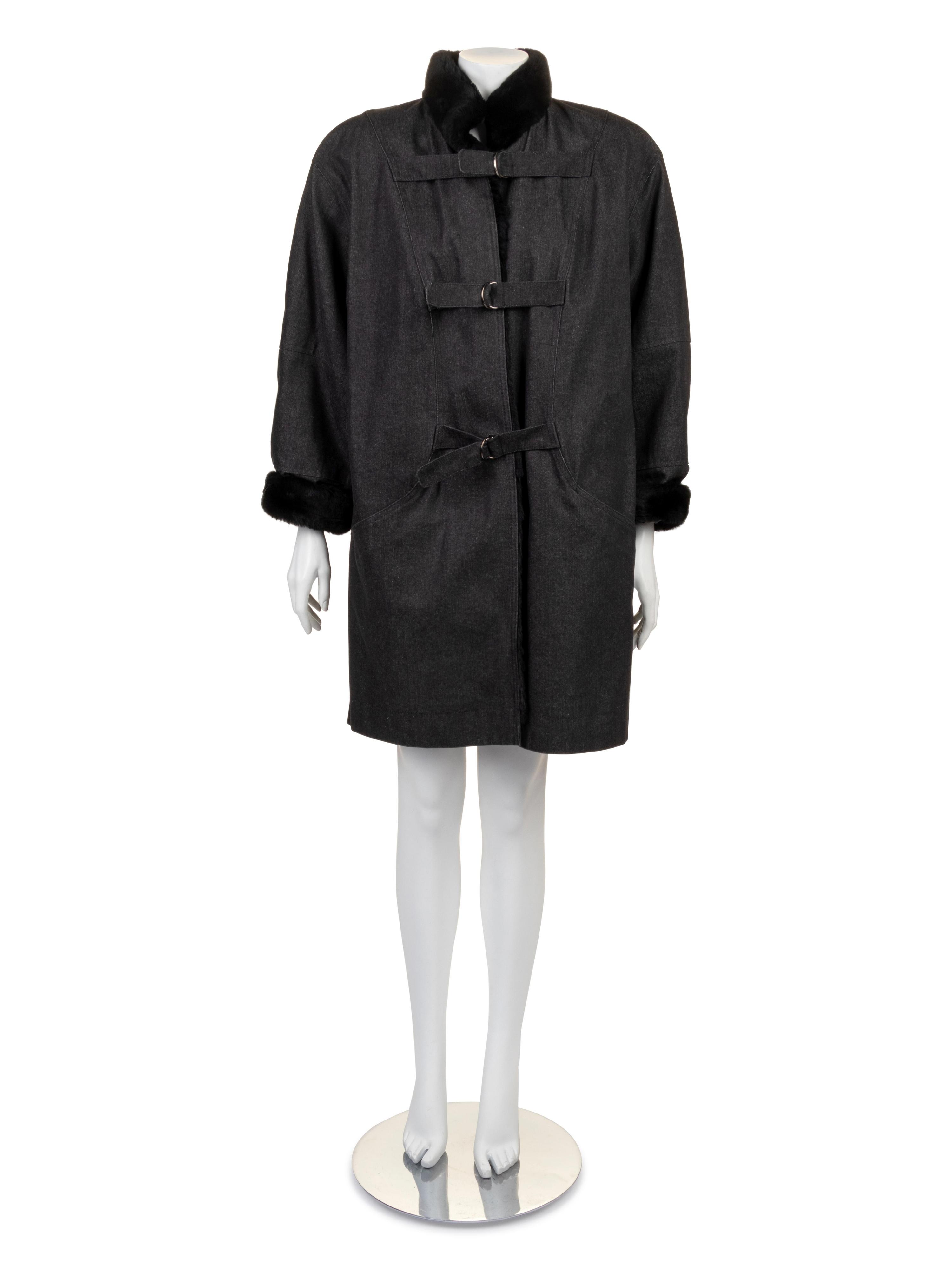 Yves Saint Laurent Denim Coat with Fur Lining, 1990-2000s