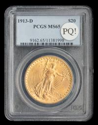 A United States 1913-D St. Gaudens $20 Gold Coin