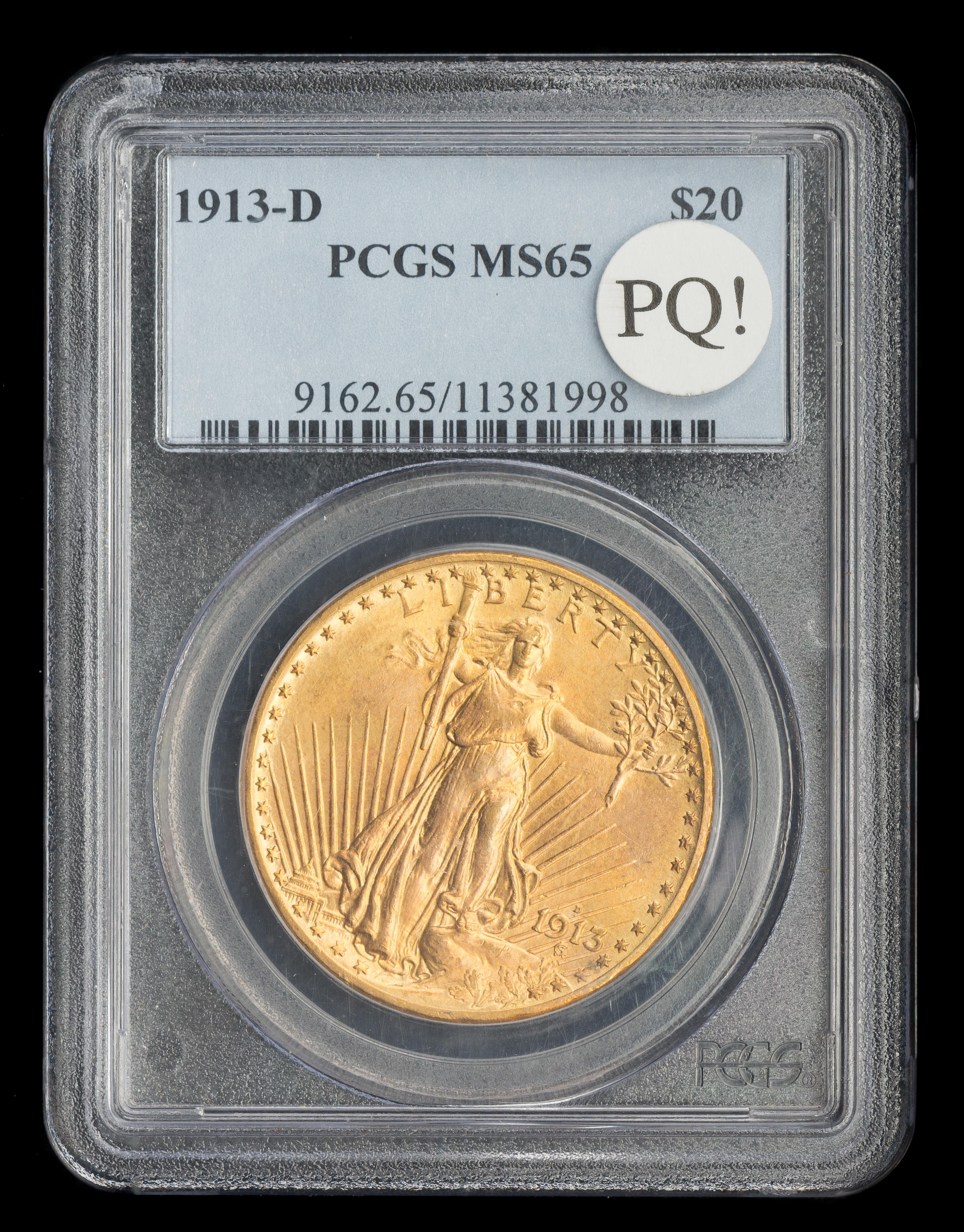 A United States 1913-D St. Gaudens $20 Gold Coin