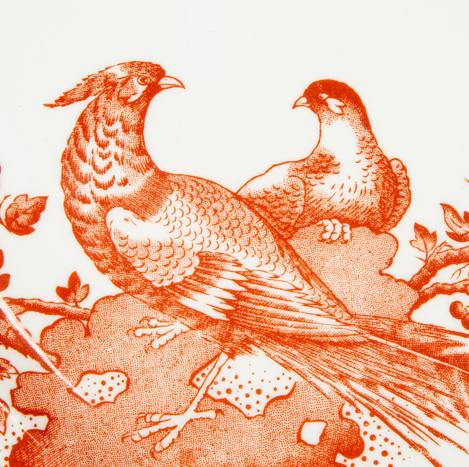 A Royal Crown Derby Red Aves Covered Tureen with Under Plate and a Pair of Candlesticks