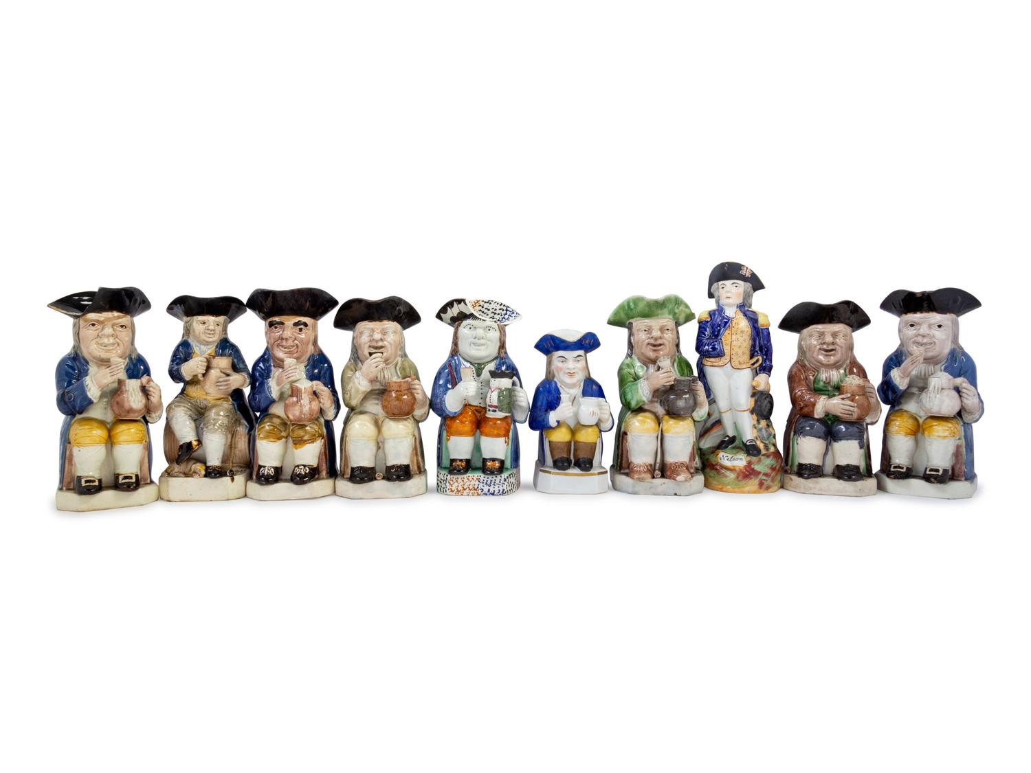 Ten Staffordshire Pottery Toby Jugs