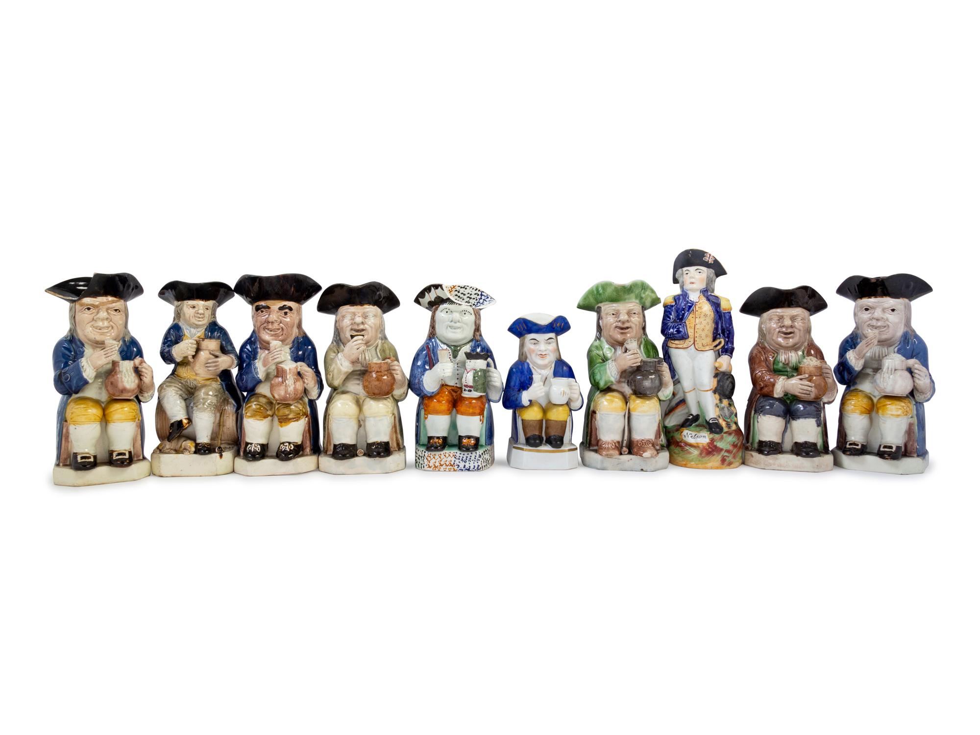 Ten Staffordshire Pottery Toby Jugs