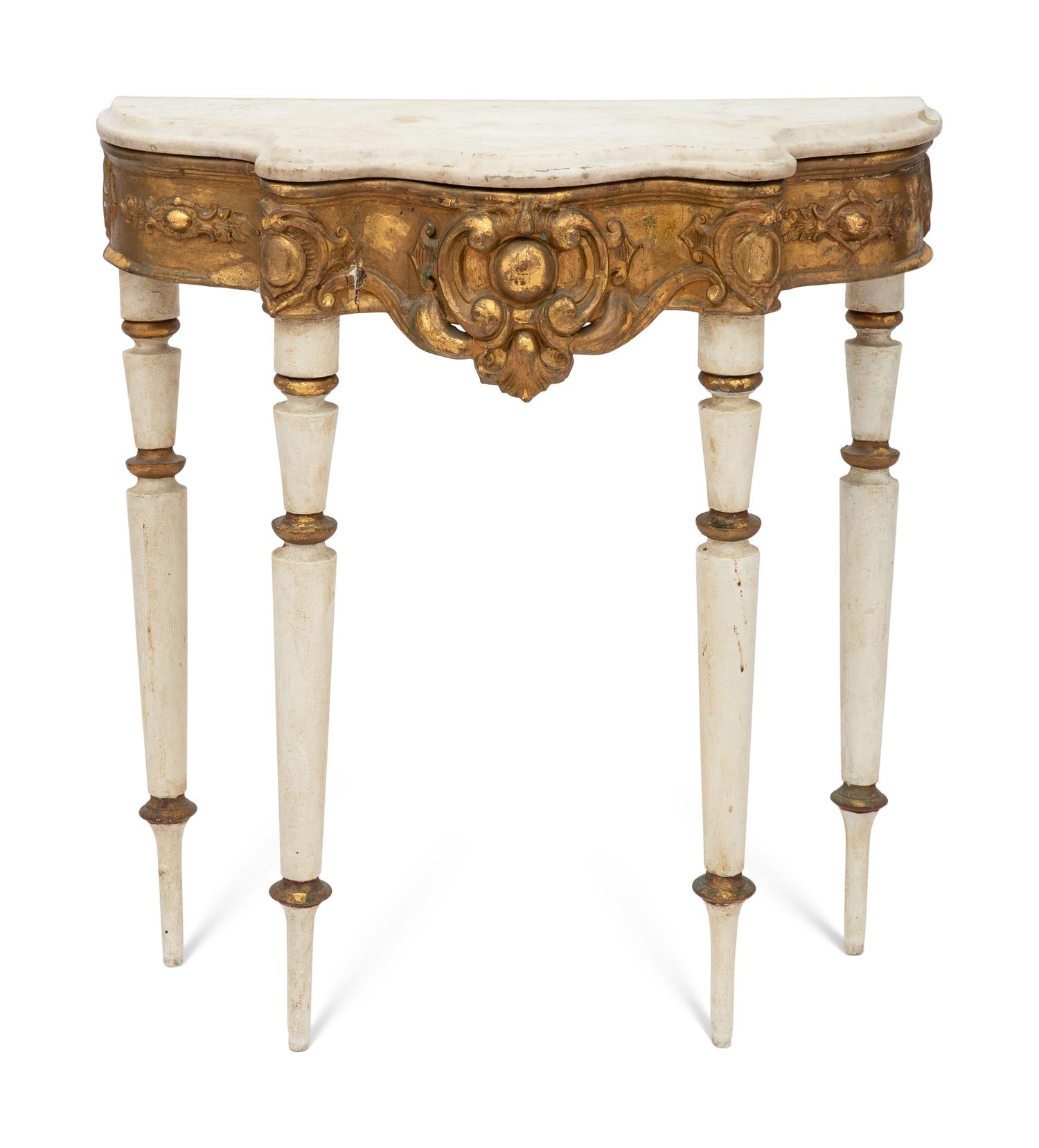 An Italian Painted and Parcel-Gilt Alabaster-Top Console Table