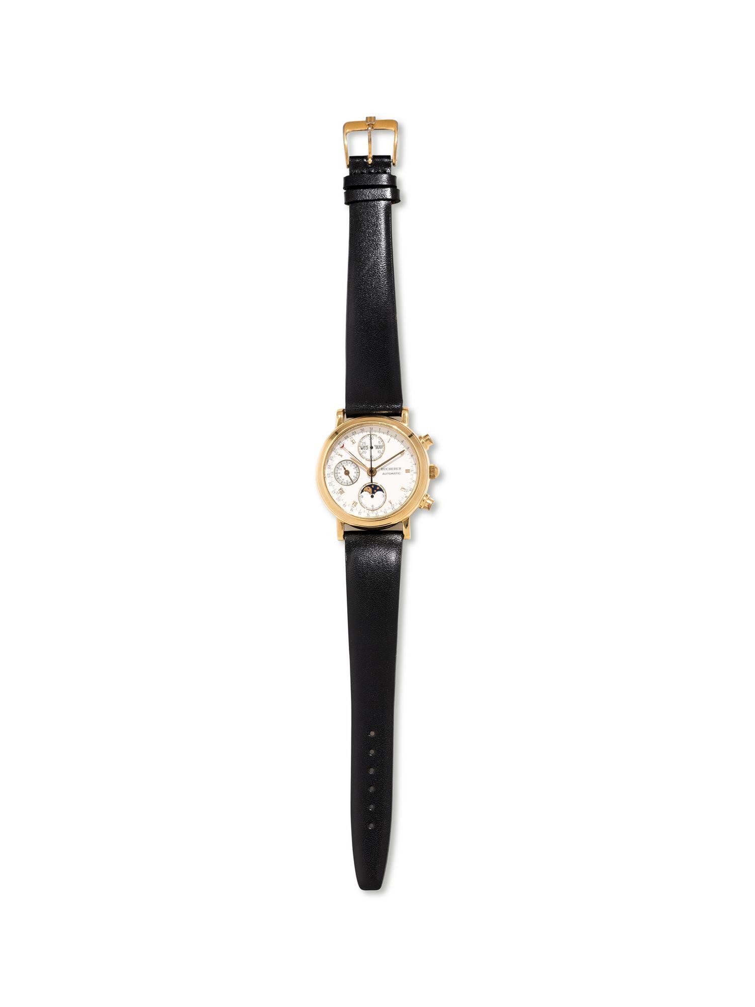 BUCHERER, 18K YELLOW GOLD TRIPLE CALENDAR MOON PHASE REF. 90008 WRISTWATCH