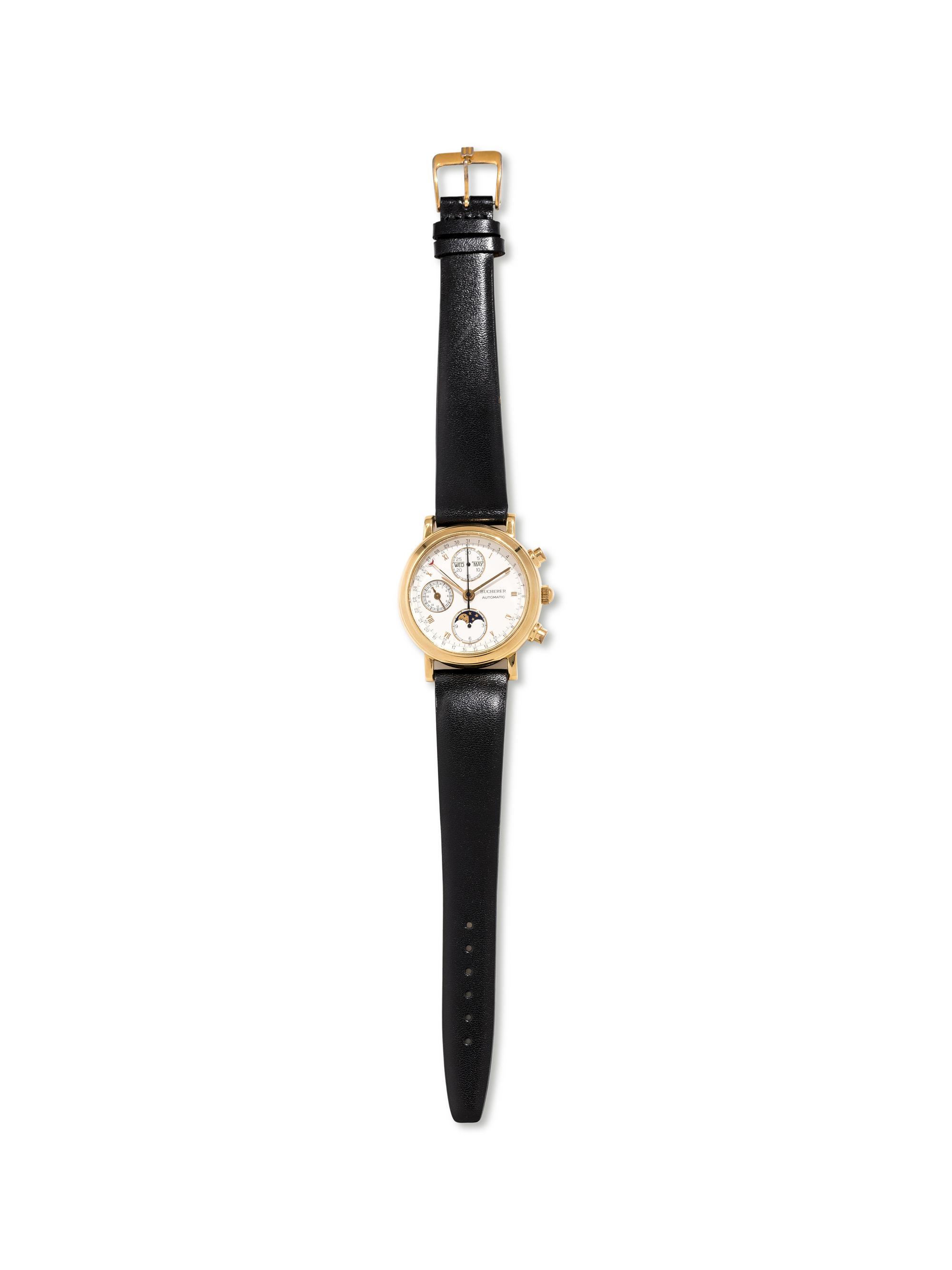BUCHERER, 18K YELLOW GOLD TRIPLE CALENDAR MOON PHASE REF. 90008 WRISTWATCH