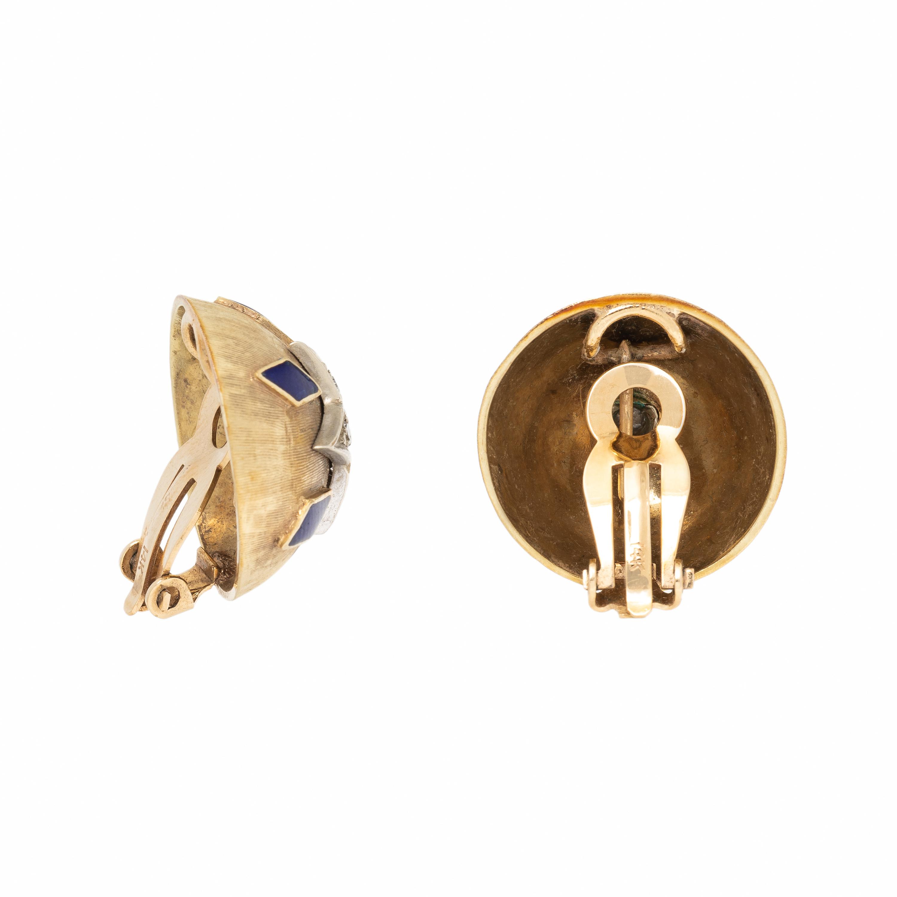 Yellow Gold, Enamel, and Diamond Star Earrings