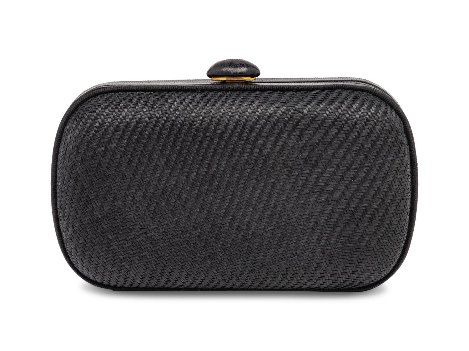 BOTTEGA VENETA, BLACK STRAW CLUTCH