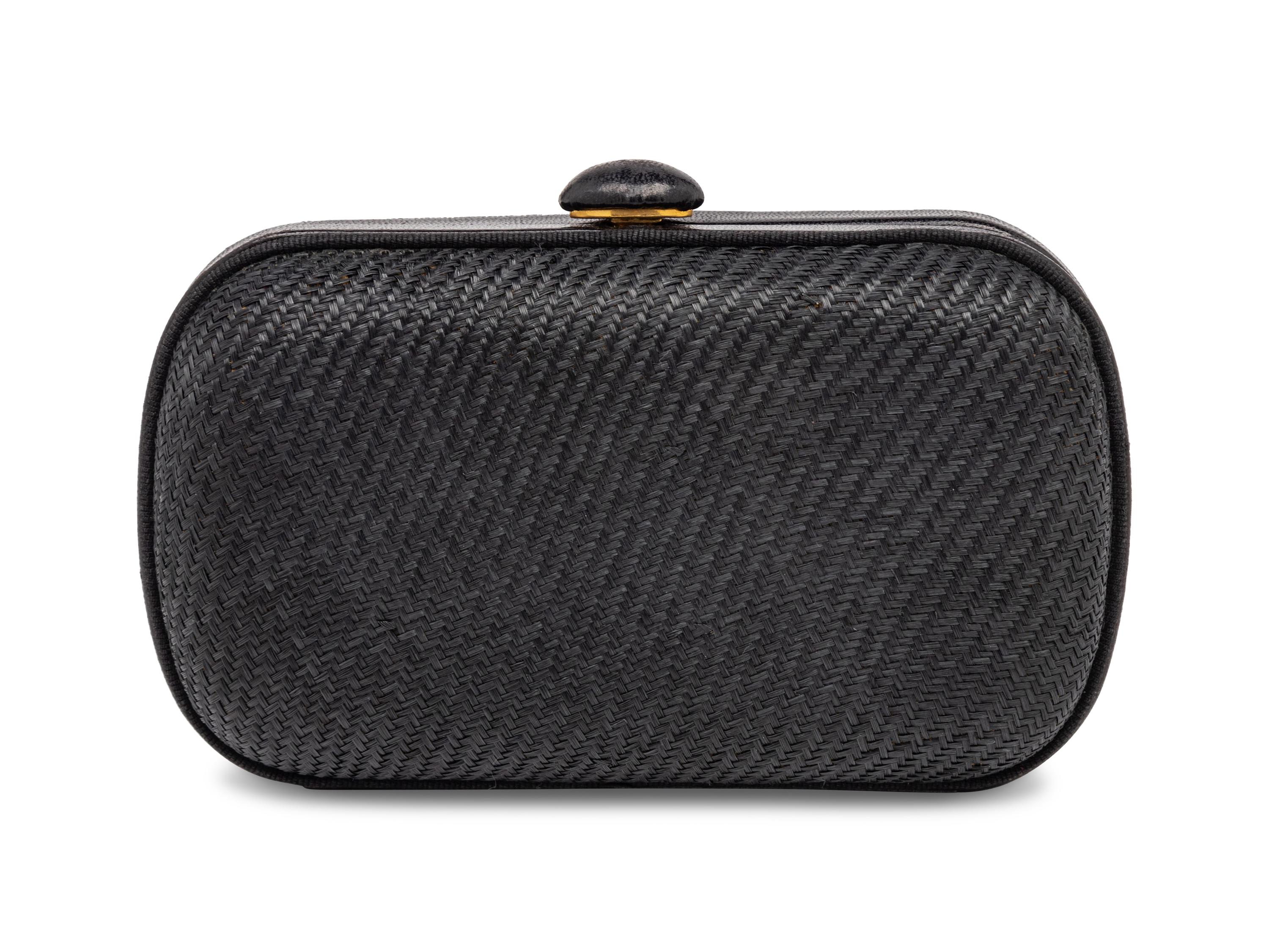 BOTTEGA VENETA, BLACK STRAW CLUTCH
