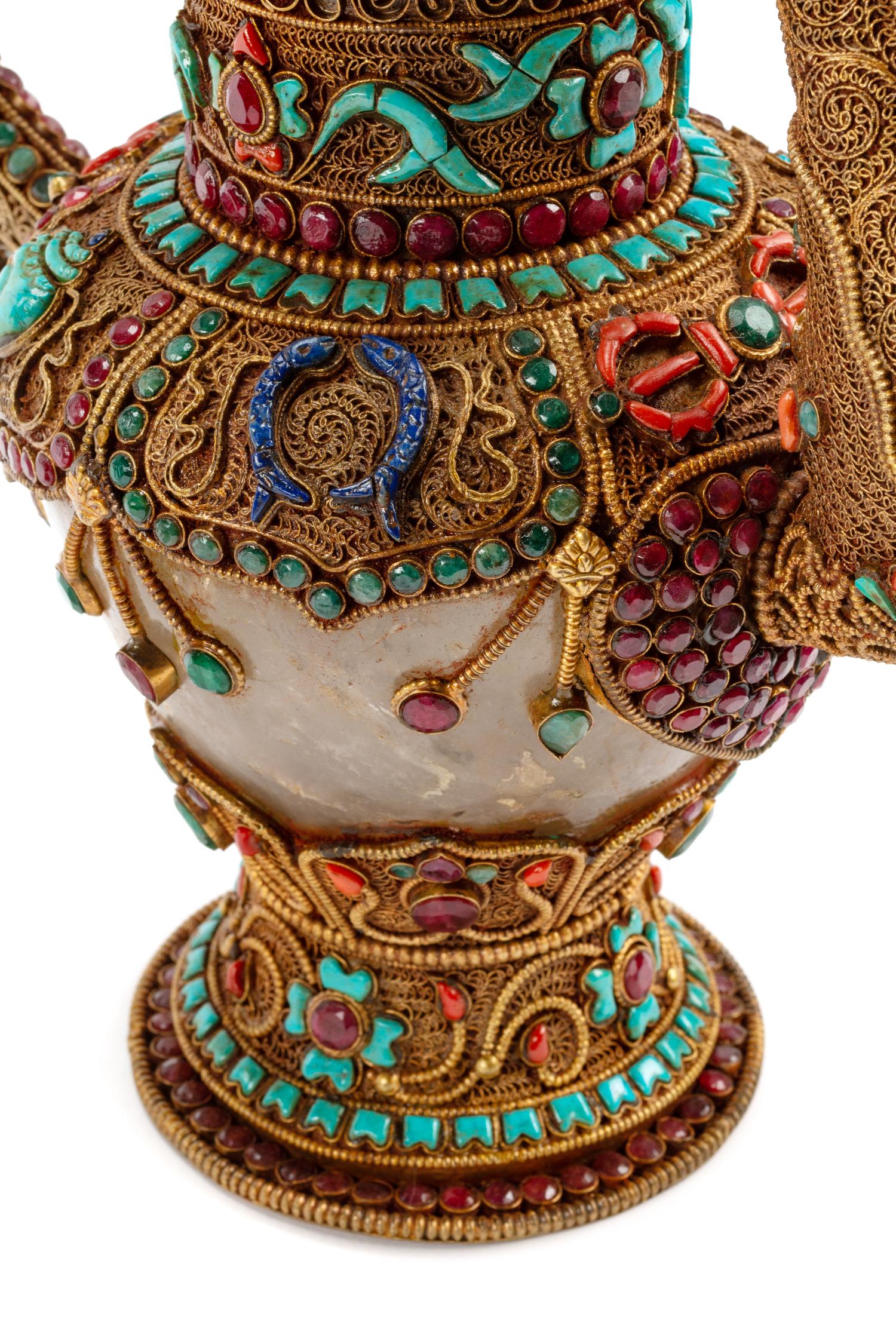 A Pair of Jeweled Gilt Filigree and Rock Crystal Teapots
