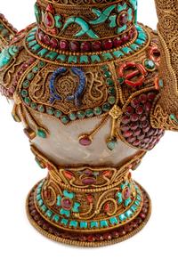 A Pair of Jeweled Gilt Filigree and Rock Crystal Teapots