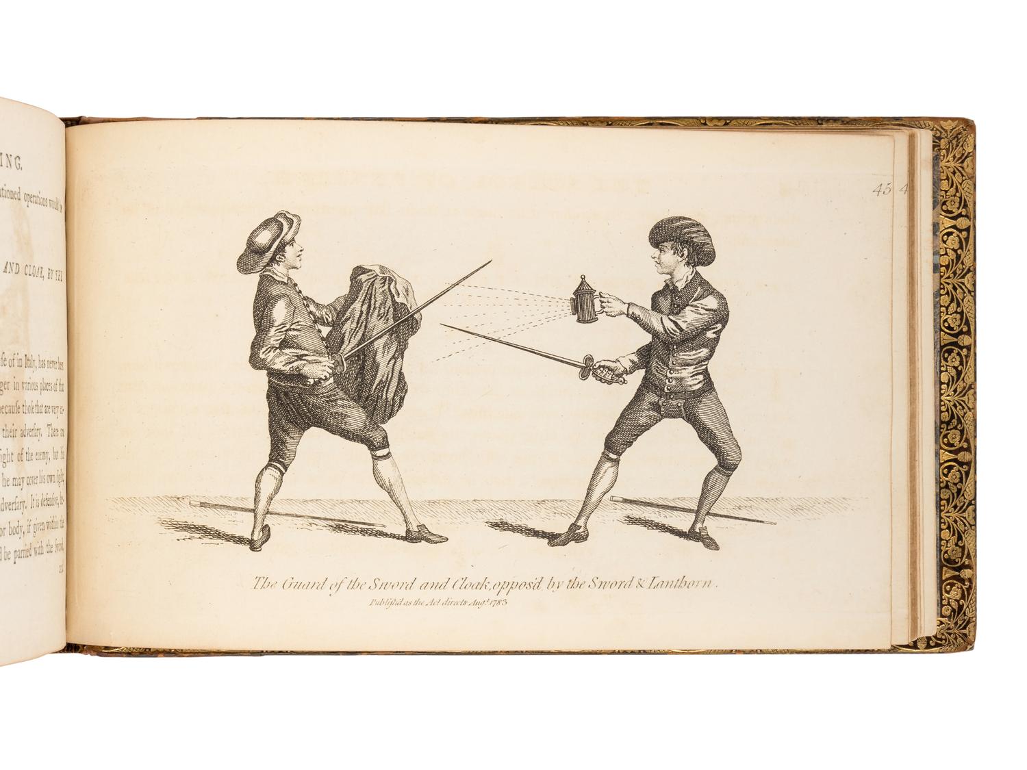 ANGELO, Domenico (1716-1802). The School of Fencing with a General Explanation of the Principal Attitudes and Positions Peculiar to the Art . London: n.p., 1787 [plates dated 1783].