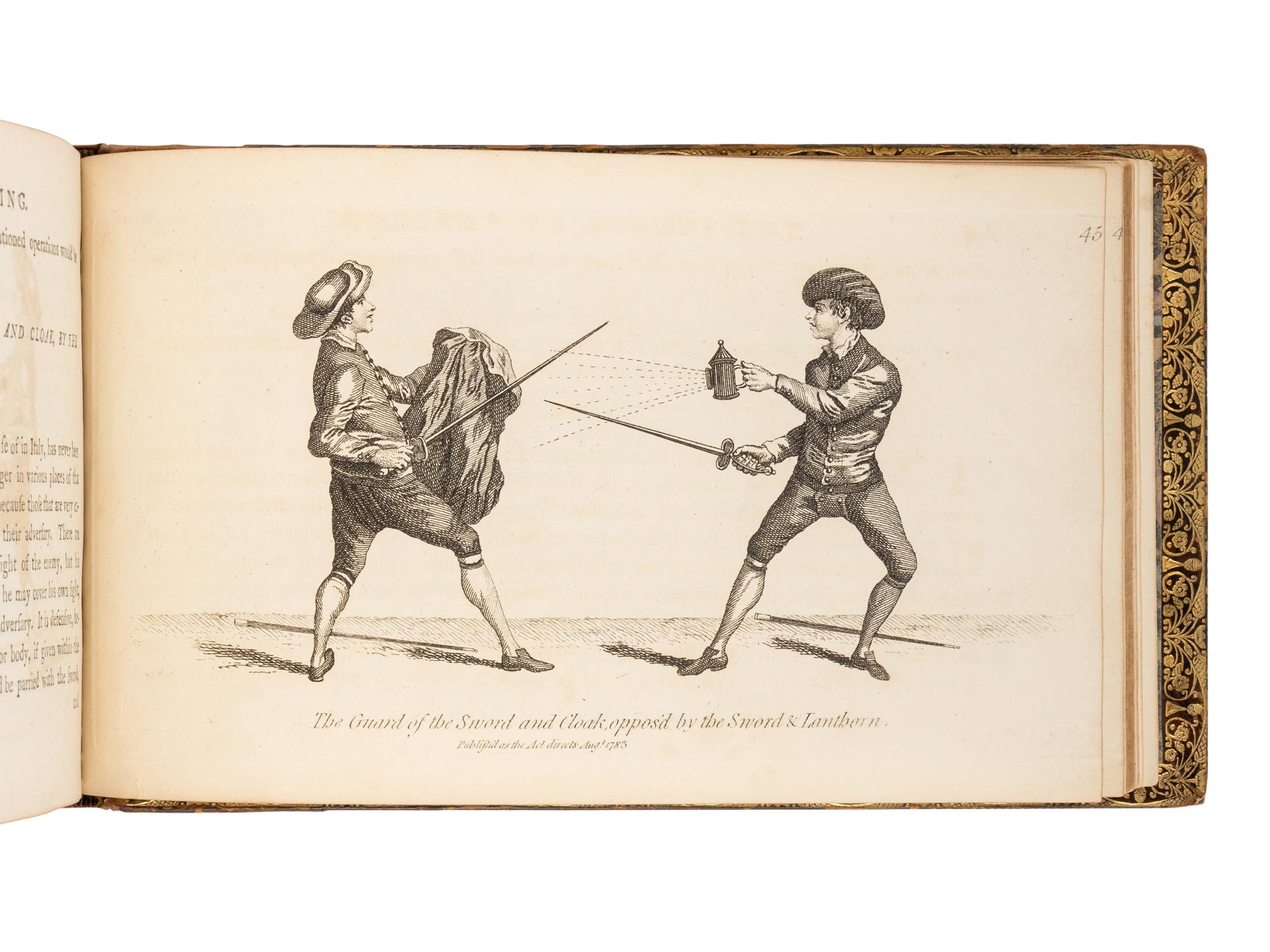 ANGELO, Domenico (1716-1802). The School of Fencing with a General Explanation of the Principal Attitudes and Positions Peculiar to the Art . London: n.p., 1787 [plates dated 1783].